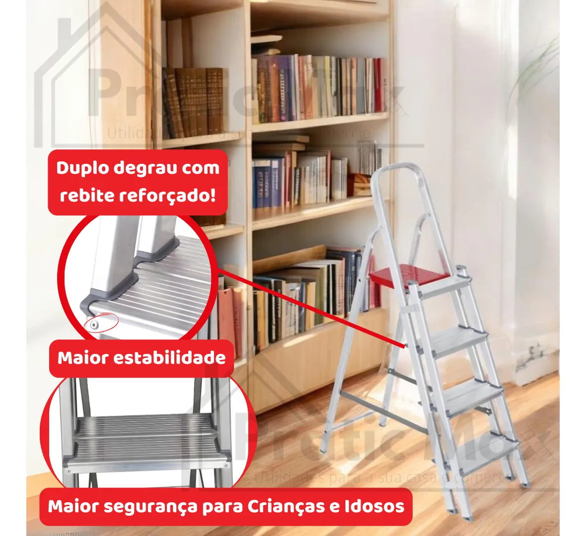 Escada de Alumínio Doméstica 4 Degraus Reisam