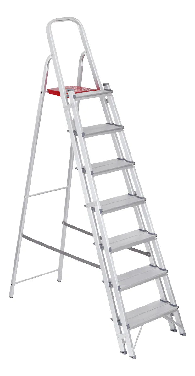Escada Alumínio 7 Degraus Duplos Largo Dupla Multiuso Reisam Prateado