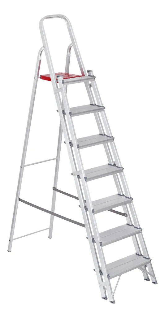 Escada Alumínio 7 Degraus Duplos Largo Dupla Multiuso Reisam Prateado